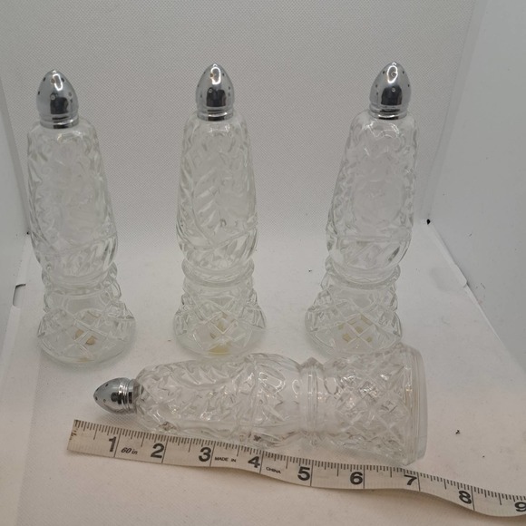 BEAUTIFUL Made in Germany Crystal 7" Tall 4 Salt & Pepper Shakers Etched Rose - Picture 8 of 9